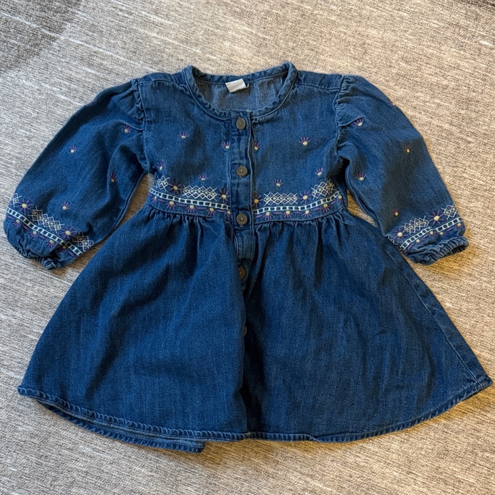 Old Navy Denim Embroidered Shirt Dress,  18-24M